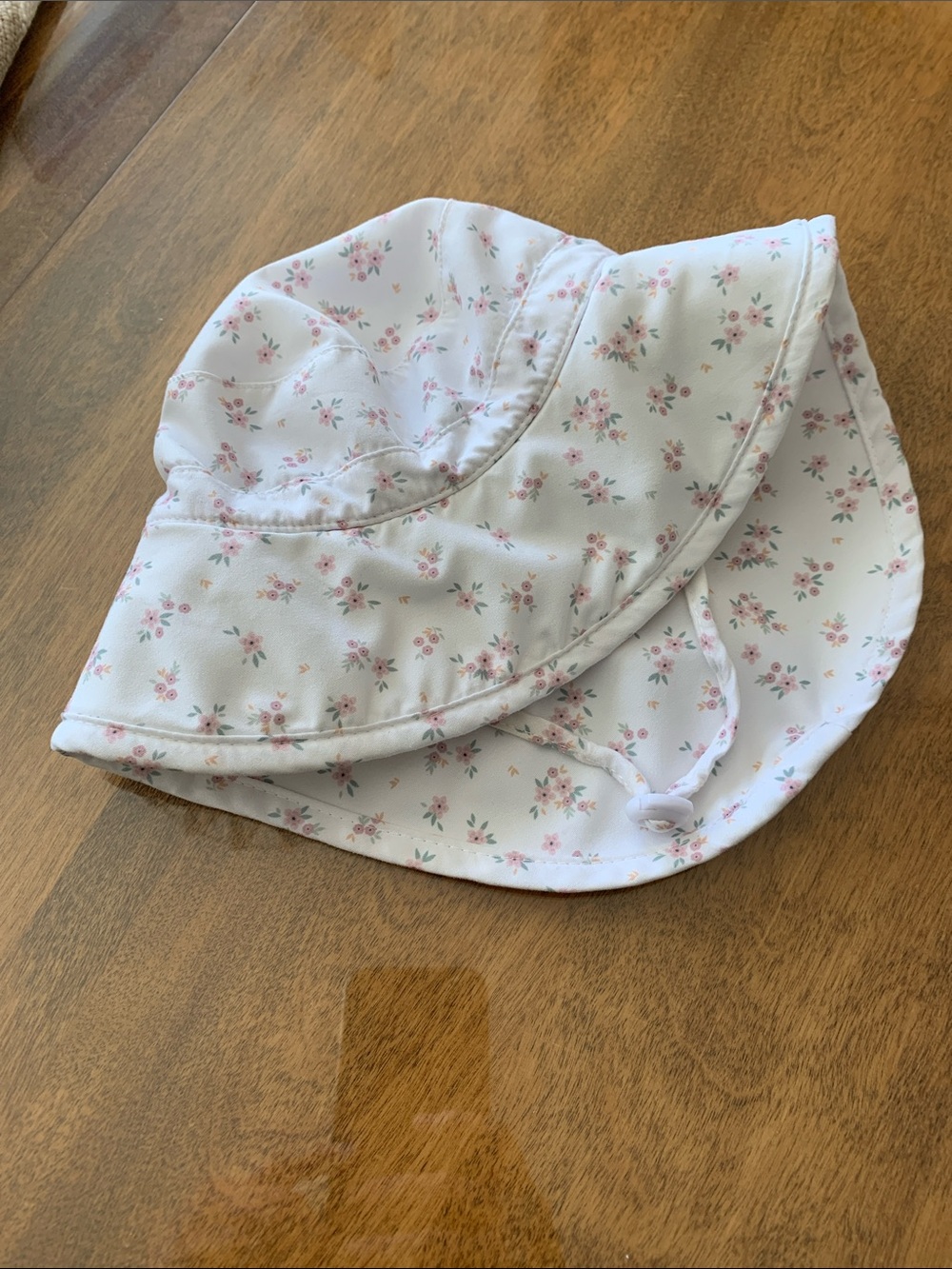 Girls White Sun Hat with Pink Floral Print